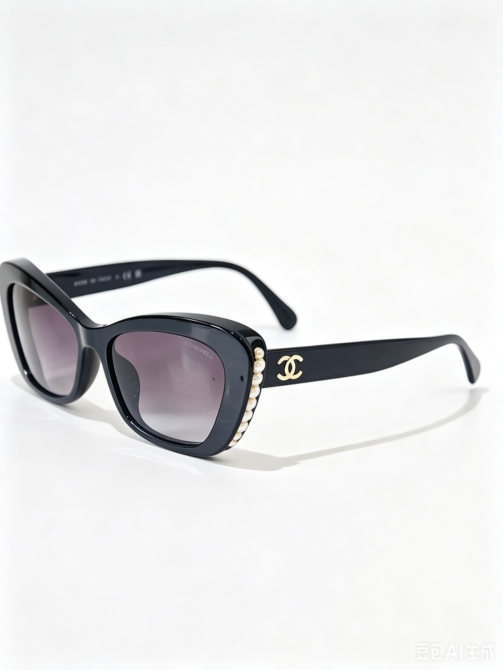 CHANEL Black Cat-Eye Sunglasses with Quilted Case
